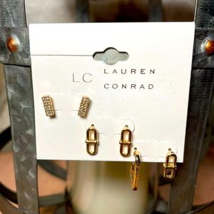 NWT LC LAUREN CONRAD GOLD EARRINGS 3 pairs included